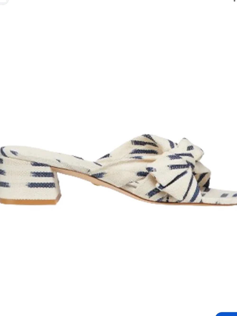 Stuart Weitzman Cream and Navy Knotted Slide Mule